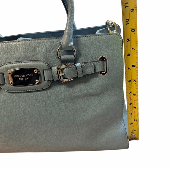 Michael Kors Leather Satchel Crossbody Blue Silver Tone Chain Strap - Picture 7 of 16